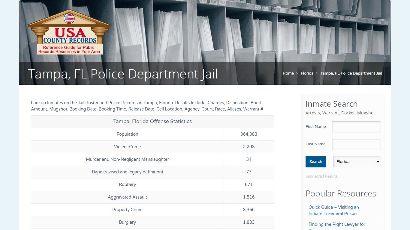 Tampa, FL Police Department Jail | Name Search
